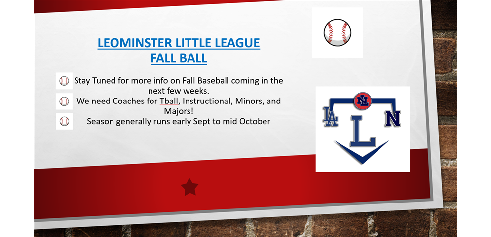 Fall Baseball - Stay Tuned for more info coming soon!