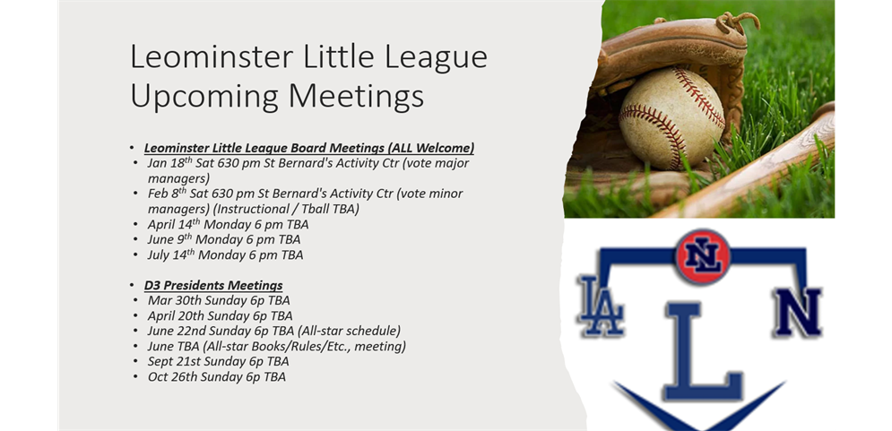 Leominster Little League Upcoming Meetings