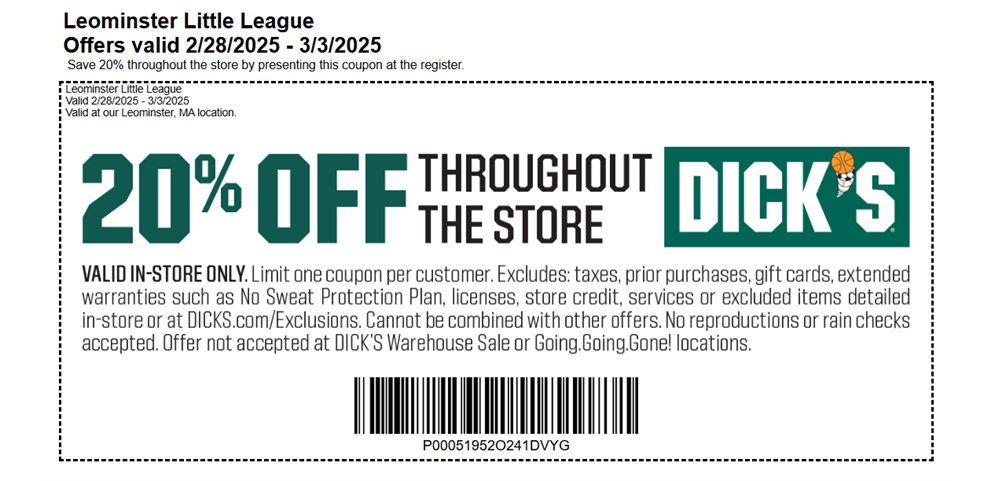 20% off Dick's Sporting Goods Feb 28-Mar 3